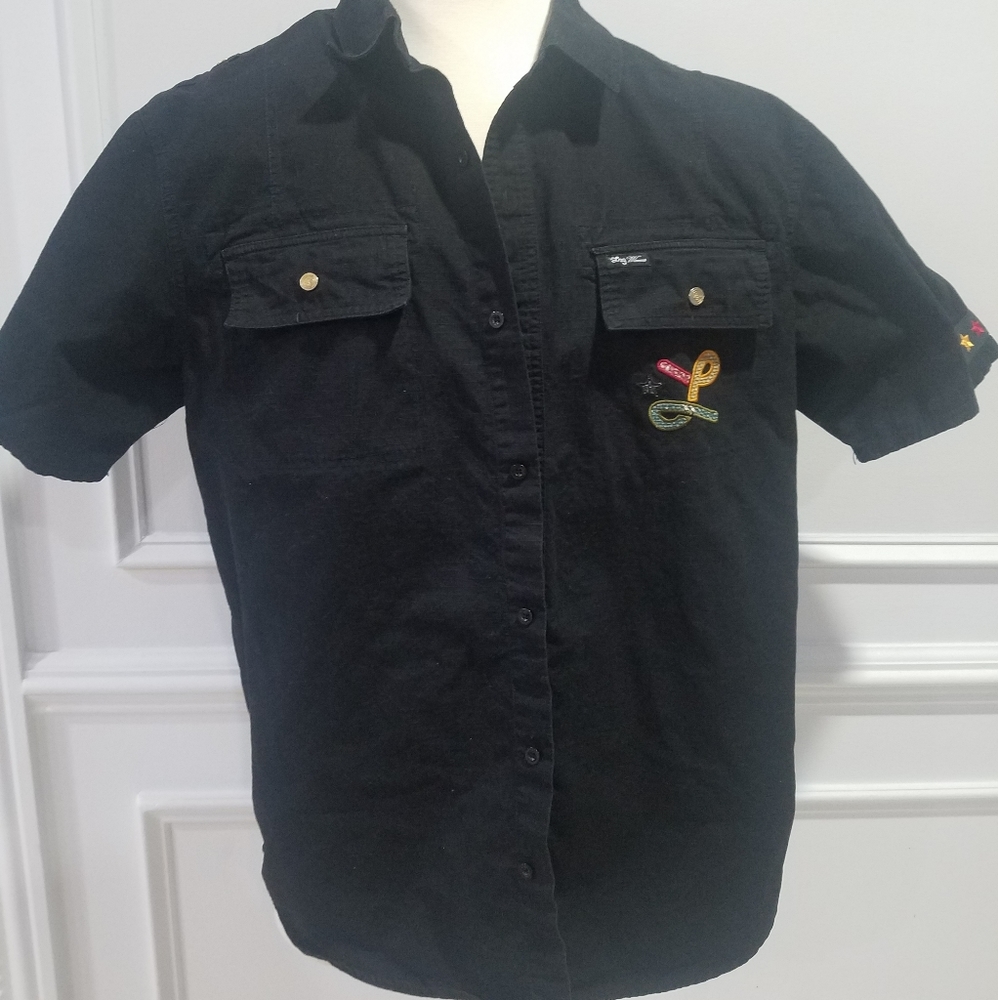 LRG Black Short Sleeve Casual Shirt with Embroidery